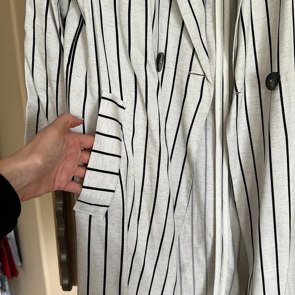 Topshop Striped Trench Coat with Pockets - Picture 3 of 7